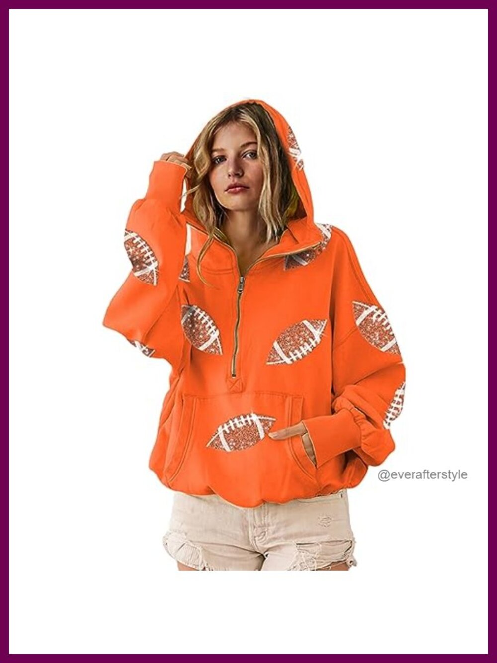 Sequin Football Hoodie Sweatshirt Half Zip Oversized Pullover